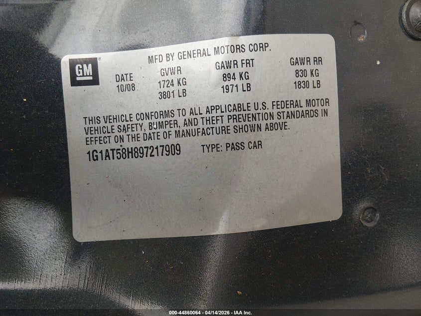 2009 Chevrolet Cobalt Lt VIN: 1G1AT58H897217909 Lot: 44860064