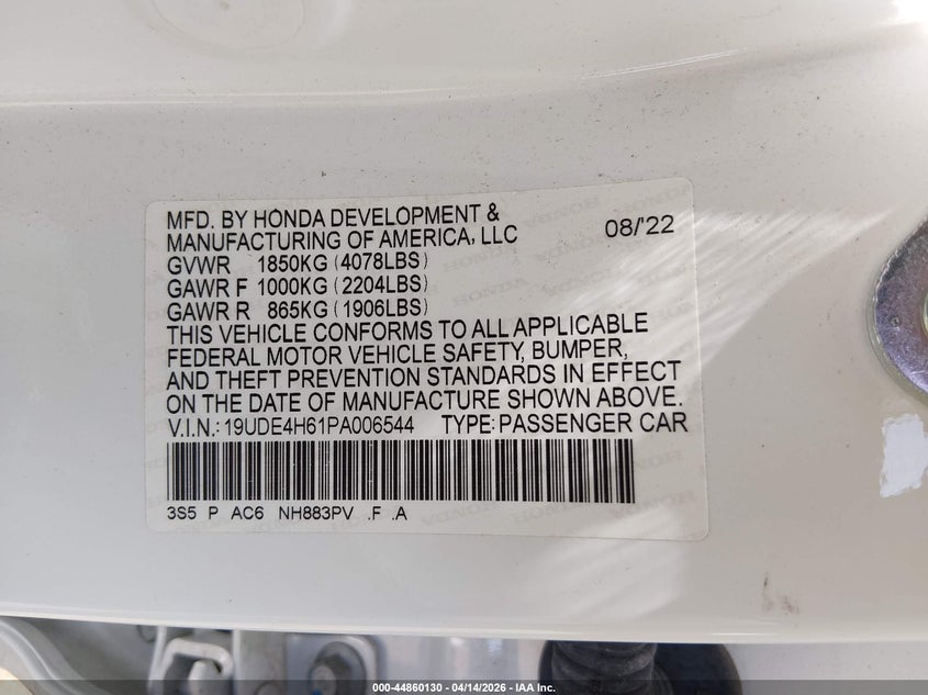 2023 Acura Integra A-Spec Technology VIN: 19UDE4H61PA006544 Lot: 44860130