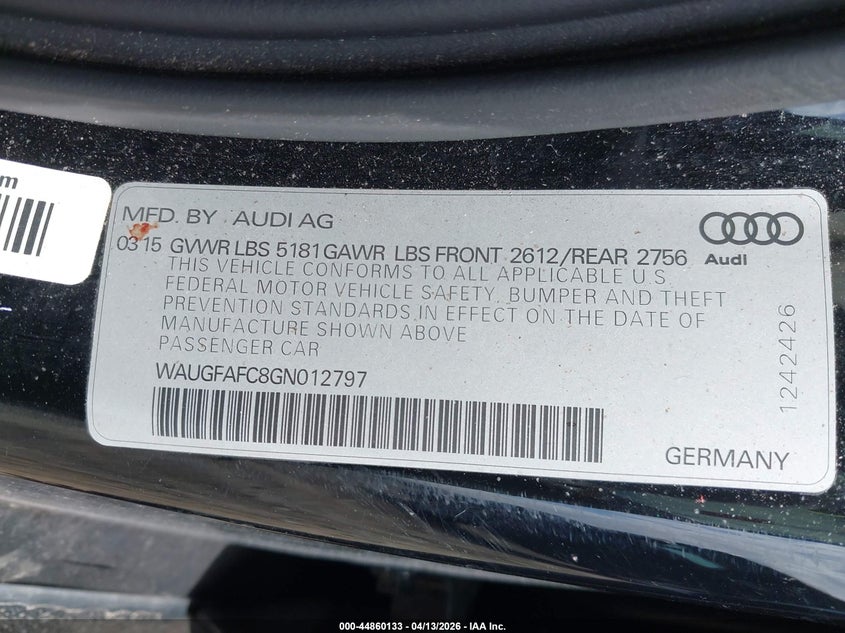 2016 Audi A6 2.0T Premium Plus VIN: WAUGFAFC8GN012797 Lot: 44860133