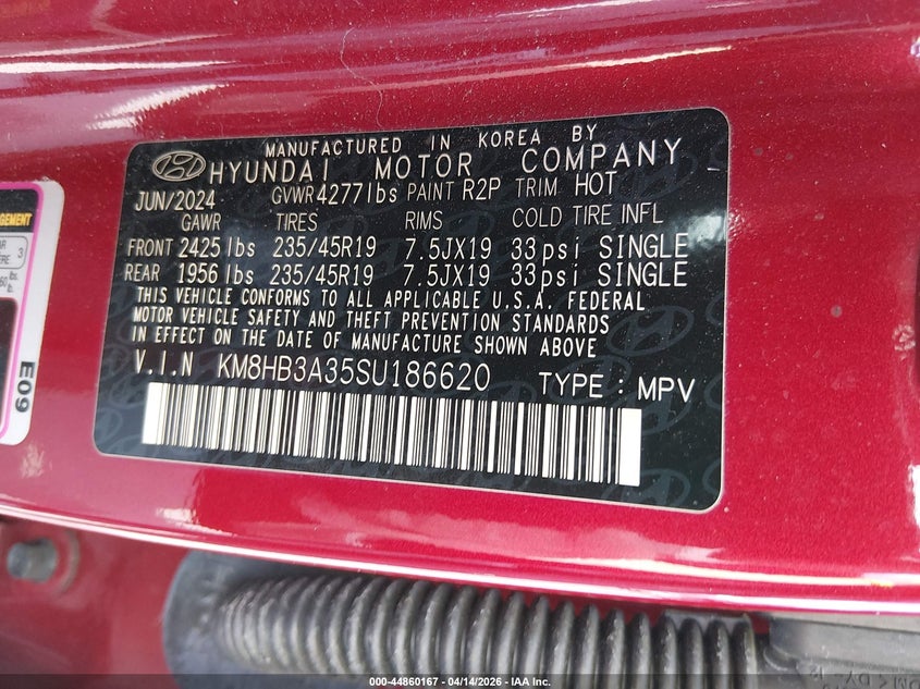 2025 Hyundai Kona N Line S VIN: KM8HB3A35SU186620 Lot: 44860167