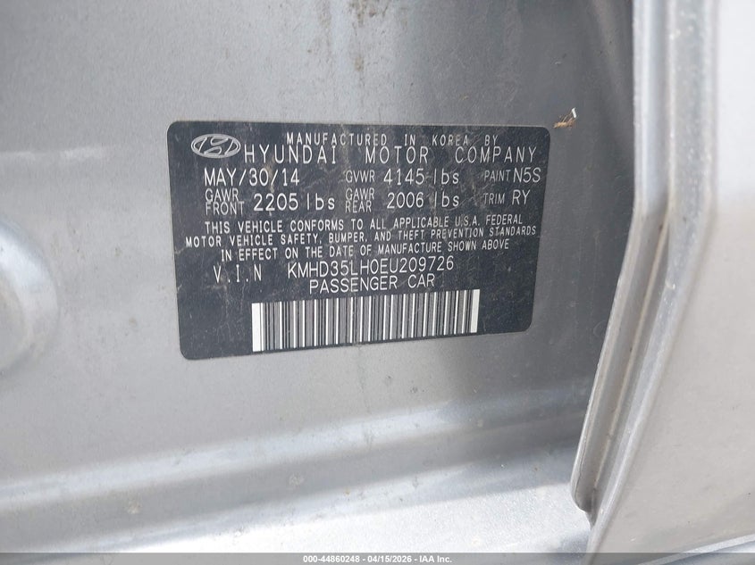 2014 Hyundai Elantra Gt VIN: KMHD35LH0EU209726 Lot: 44860248