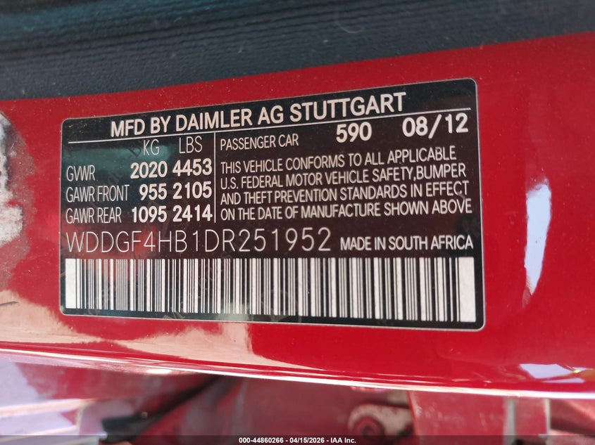 2013 Mercedes-Benz C 250 Sport VIN: WDDGF4HB1DR251952 Lot: 44860266