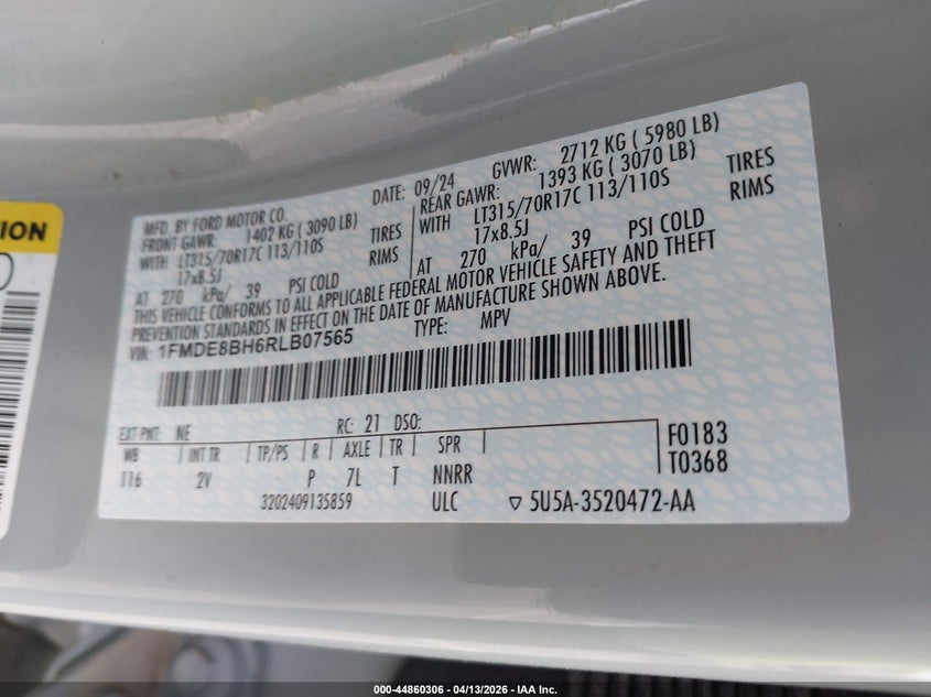 2024 Ford Bronco Outer Banks VIN: 1FMDE8BH6RLB07565 Lot: 44860306