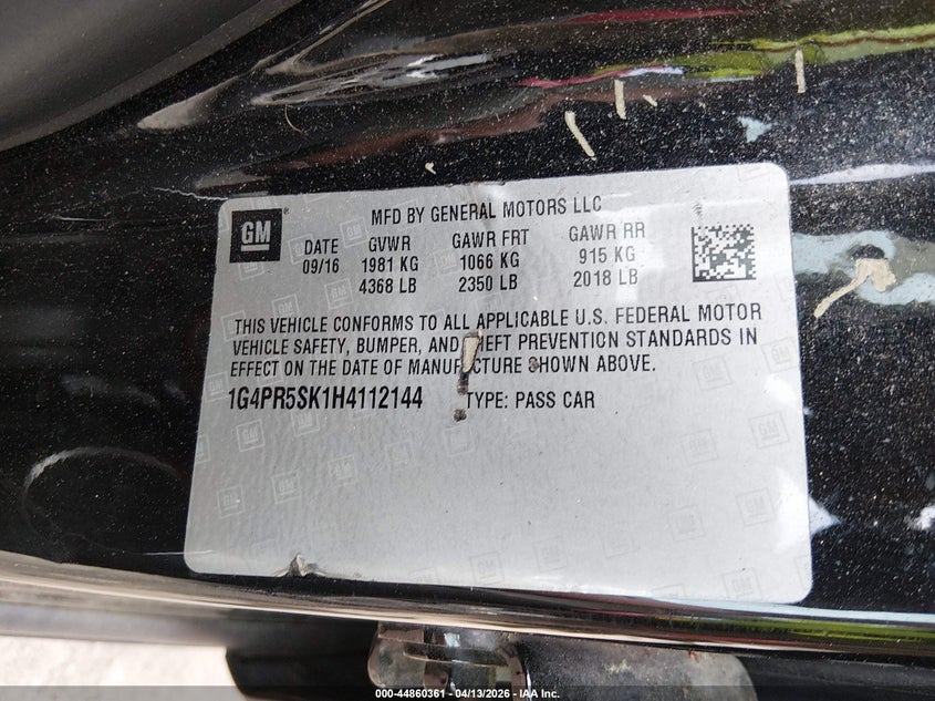 2017 Buick Verano Sport Touring VIN: 1G4PR5SK1H4112144 Lot: 44860361