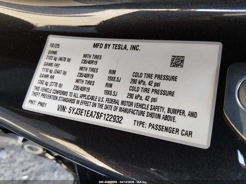5YJ3E1EA7SF122932 2025 Tesla Model 3 Long Range Rear-Wheel Drive/Standard Rear-Wheel Drive grey