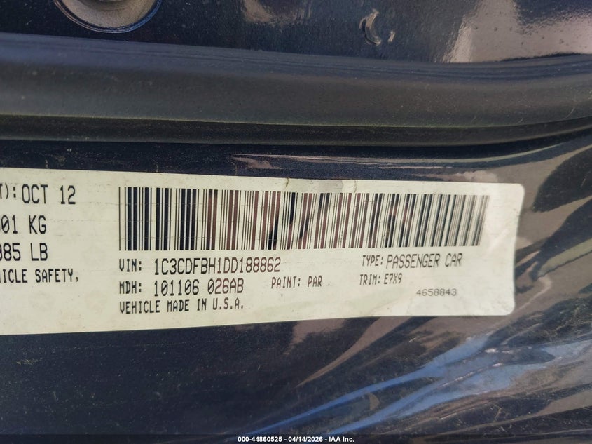 2013 Dodge Dart Sxt VIN: 1C3CDFBH1DD188862 Lot: 44860525