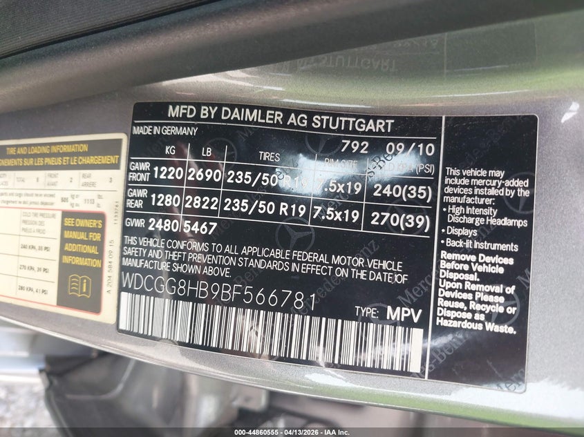 2011 Mercedes-Benz Glk 350 4Matic VIN: WDCGG8HB9BF566781 Lot: 44860555