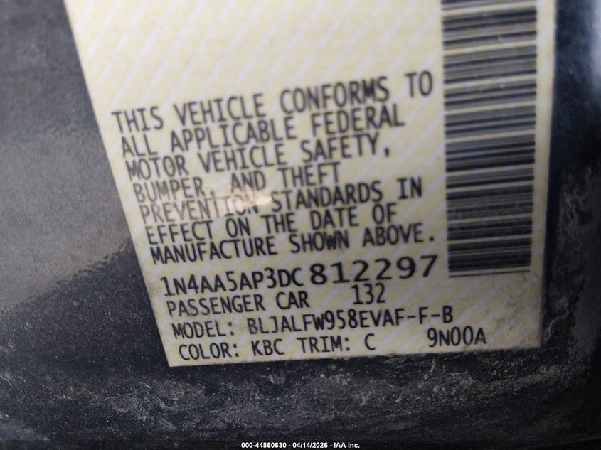 2013 Nissan Maxima 3.5 Sv VIN: 1N4AA5AP3DC812297 Lot: 44860630