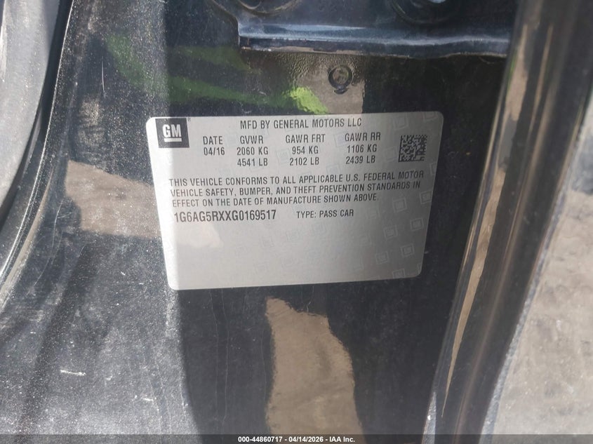 2016 Cadillac Ats Standard VIN: 1G6AG5RXXG0169517 Lot: 44860717