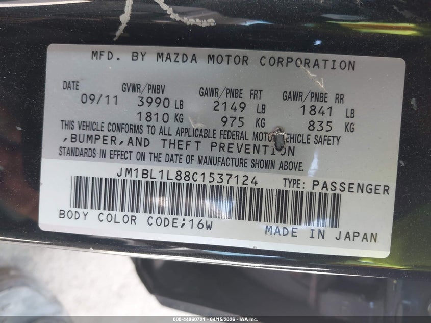 2012 Mazda Mazda3 I Touring VIN: JM1BL1L88C1537124 Lot: 44860721