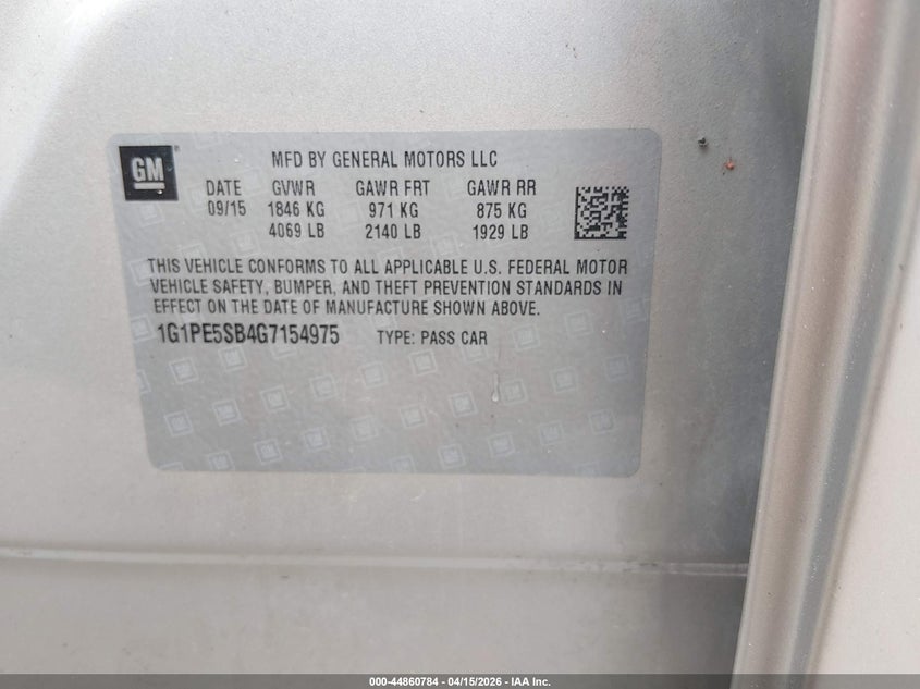 2016 Chevrolet Cruze Limited 1Lt Auto VIN: 1G1PE5SB4G7154975 Lot: 44860784