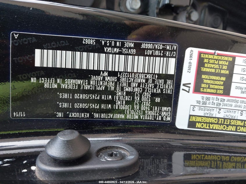 2015 Toyota Venza Xle V6 VIN: 4T3BK3BB3FU113271 Lot: 44860923