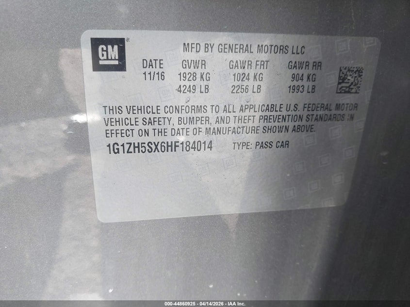 CHEVROLET MALIBU 2017 VIN 1G1ZH5SX6HF184014