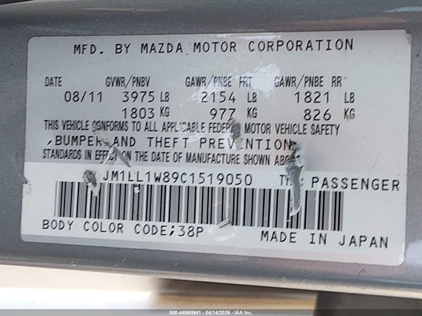 2012 Mazda Mazda3 I Grand Touring VIN: JM1BL1W89C1519050 Lot: 44860941