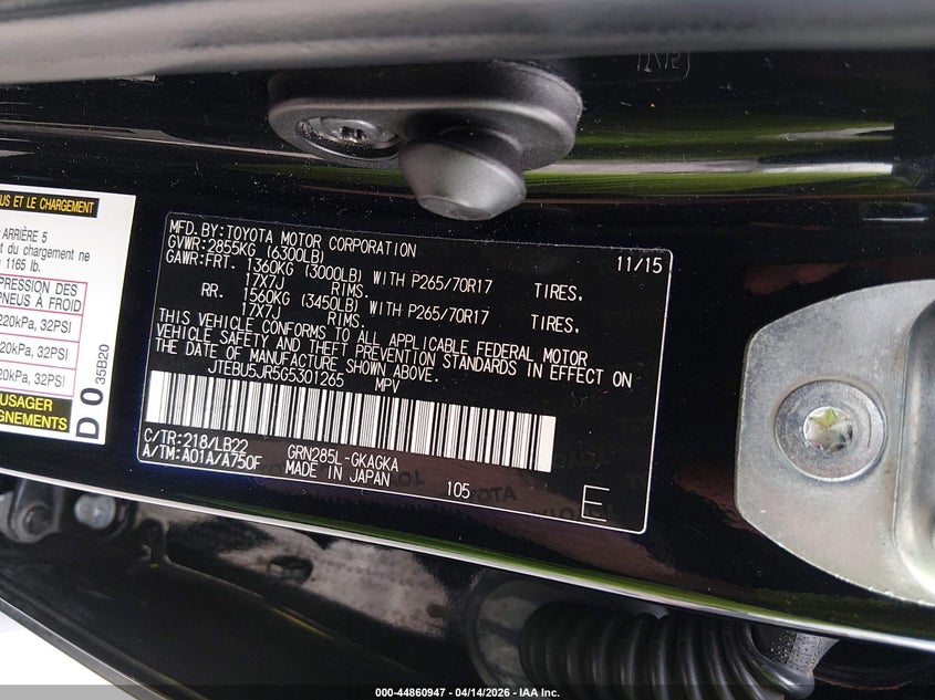 2016 TOYOTA 4RUNNER SPORT UTILITY VEHICLE 4.0L V-6 DOHC, VVT, 270HP