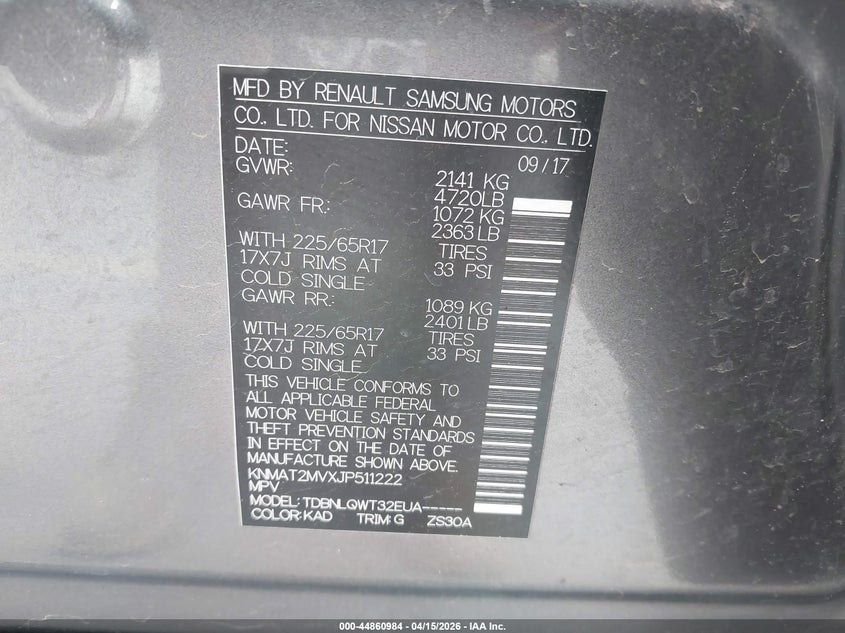 2018 Nissan Rogue Sv VIN: KNMAT2MVXJP511222 Lot: 44860984