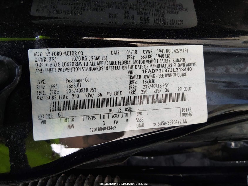 2018 Ford Focus st 2.0 Focus St black Lot 111044861019 Vin 1FADP3L97JL318440