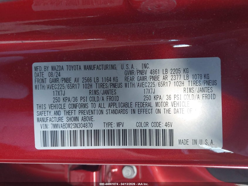 2025 Mazda Cx-50 2.5 S Premium Package VIN: 7MMVABDM2SN304870 Lot: 44861074