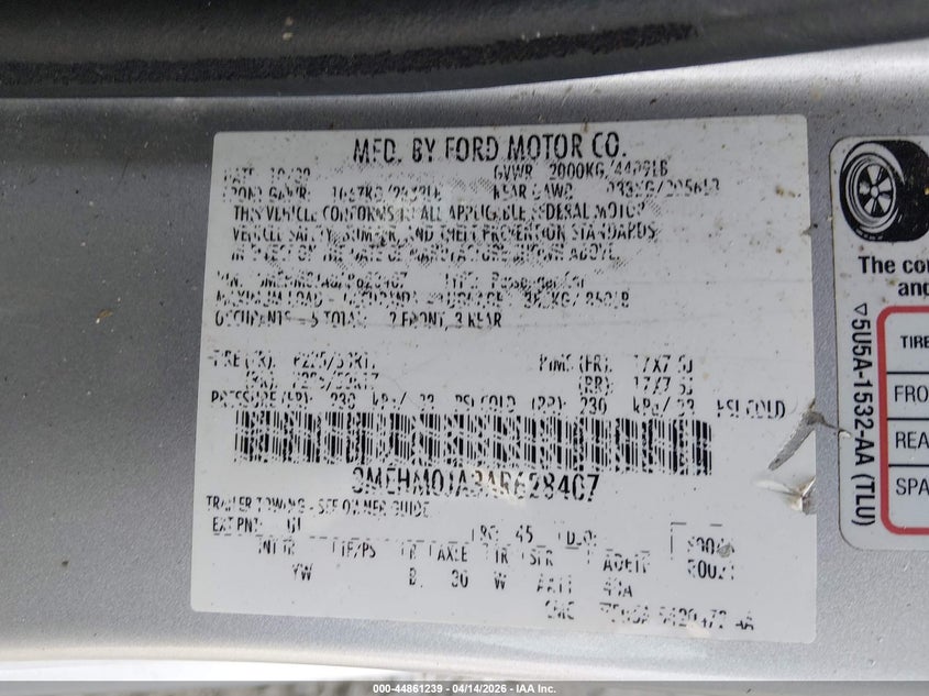 2010 Mercury Milan Premier VIN: 3MEHM0JA3AR628407 Lot: 44861239