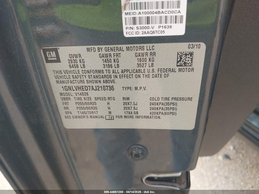 2010 Chevrolet Traverse Ltz VIN: 1GNLVHED7AJ210736 Lot: 44861280