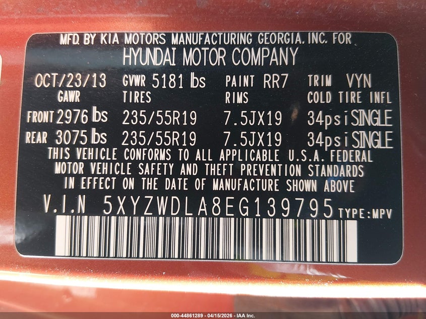 2014 Hyundai Santa Fe Sport 2.0L Turbo VIN: 5XYZWDLA8EG139795 Lot: 44861289