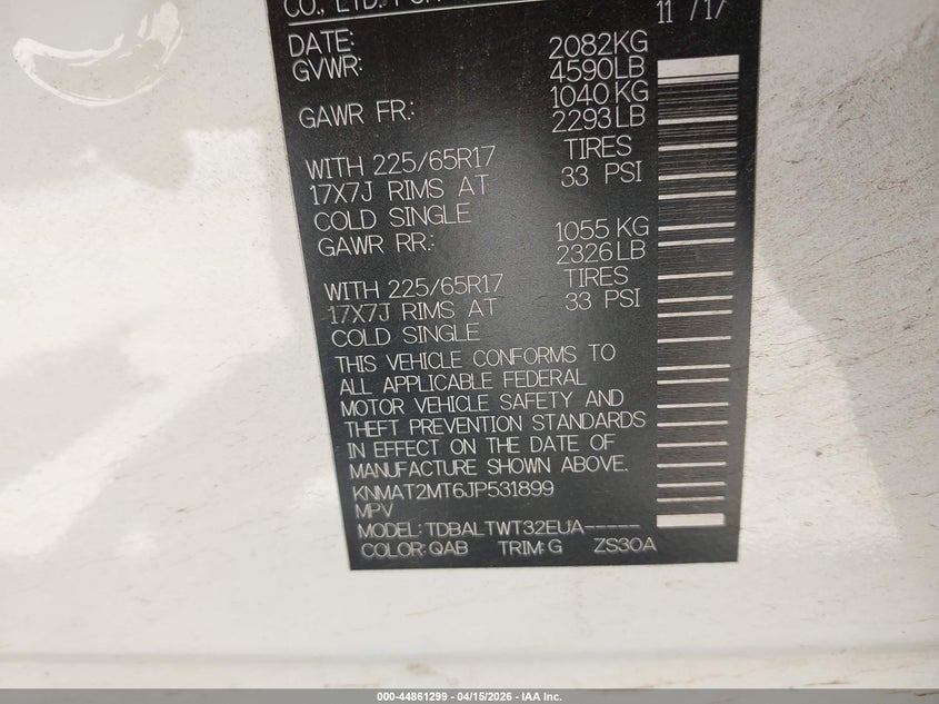 2018 Nissan Rogue Sv VIN: KNMAT2MT6JP531899 Lot: 44861299