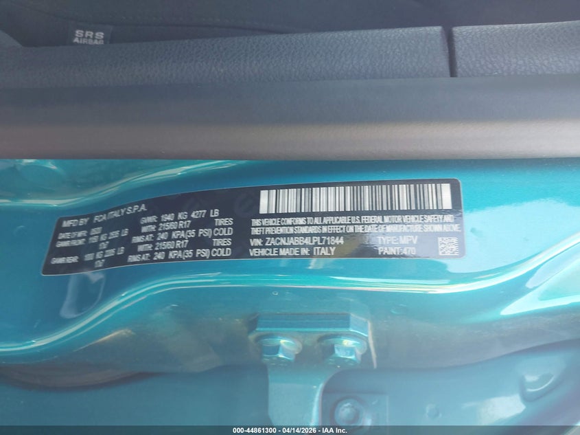 2020 Jeep Renegade Latitude Fwd VIN: ZACNJABB4LPL71844 Lot: 44861300