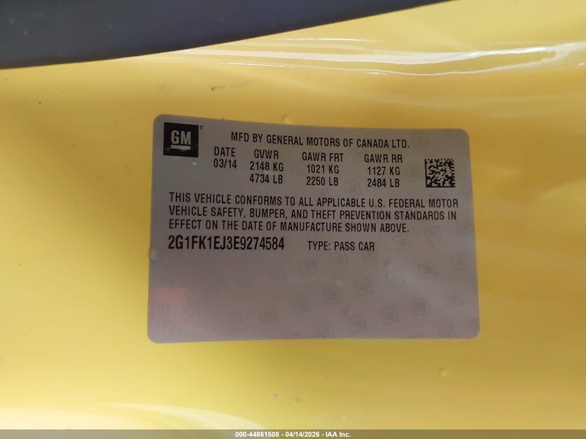 2014 Chevrolet Camaro 2Ss VIN: 2G1FK1EJ3E9274584 Lot: 44861508