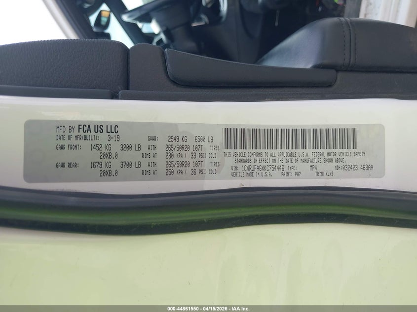 2019 Jeep Grand Cherokee Altitude 4X4 VIN: 1C4RJFAGXKC754446 Lot: 44861550