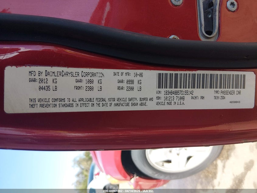 2007 Dodge Caliber Sxt VIN: 1B3HB48B57D155142 Lot: 44861562