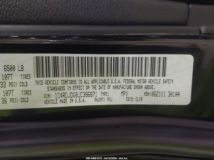 2018 Dodge Durango Gt Awd VIN: 1C4RDJDG8JC386871 Lot: 44861578