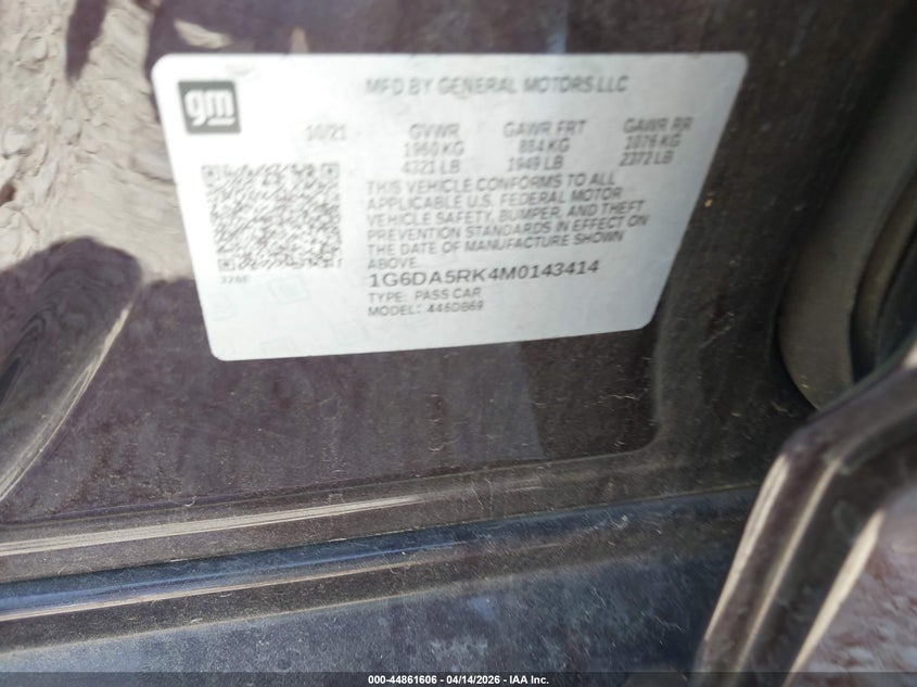 2021 Cadillac Ct4 Luxury VIN: 1G6DA5RK4M0143414 Lot: 44861606