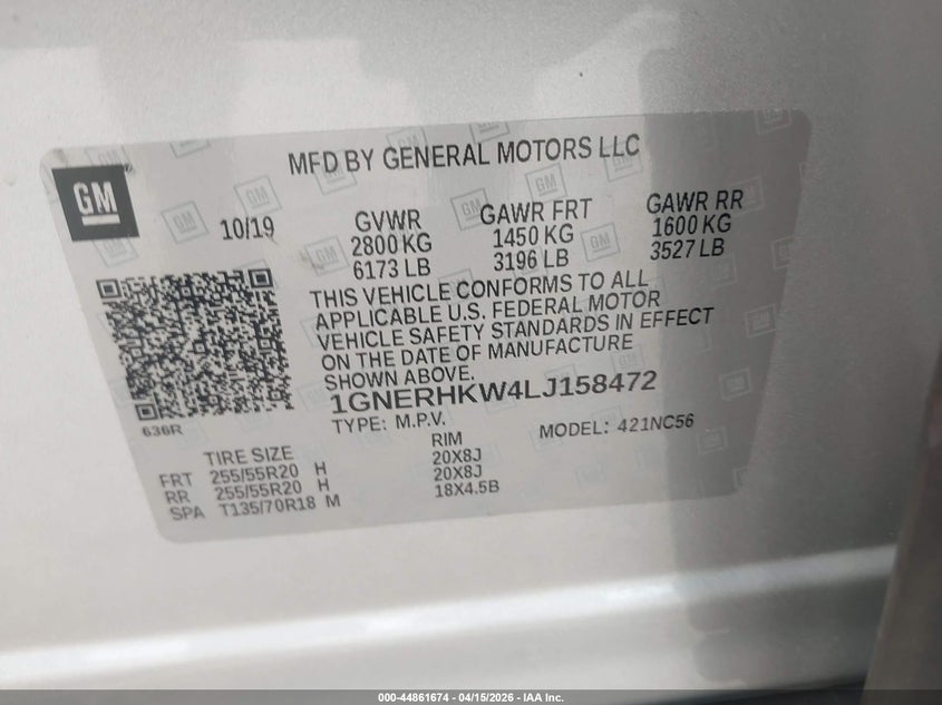 2020 Chevrolet Traverse Fwd Lt Leather VIN: 1GNERHKW4LJ158472 Lot: 44861674