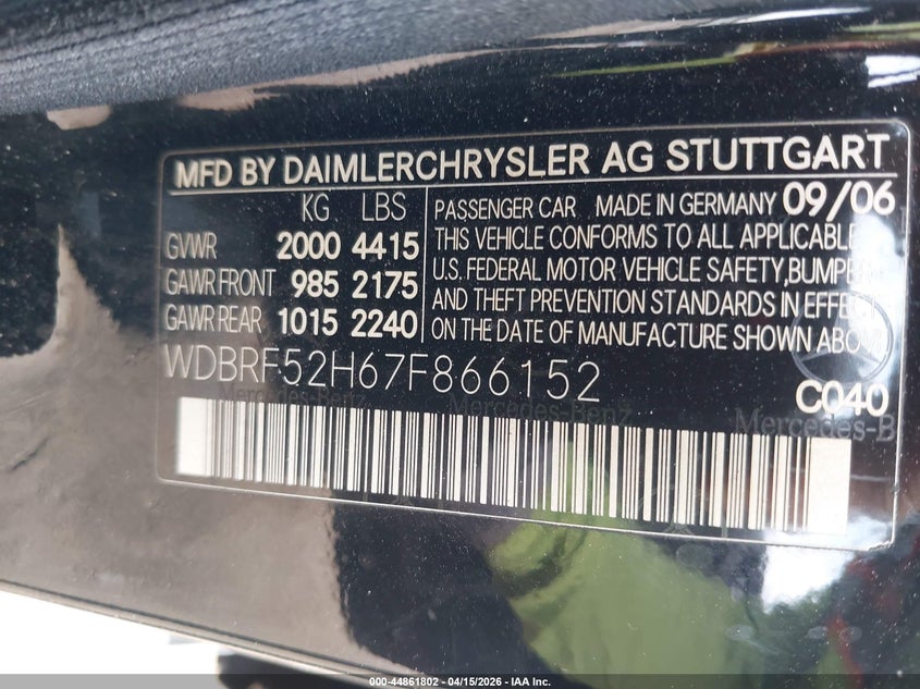 2007 Mercedes-Benz C 230 Sport VIN: WDBRF52H67F866152 Lot: 44861802