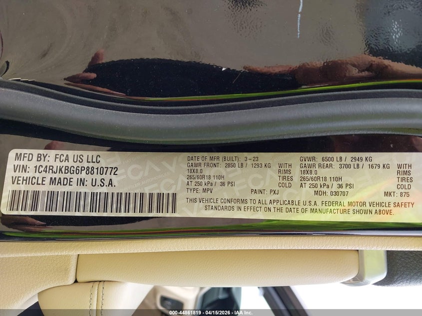 2023 Jeep Grand Cherokee L Limited 4X4 VIN: 1C4RJKBG6P8810772 Lot: 44861819