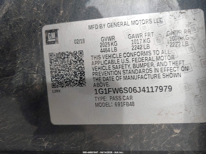 2018 Chevrolet Bolt Ev Lt VIN: 1G1FW6S06J4117979 Lot: 44861847