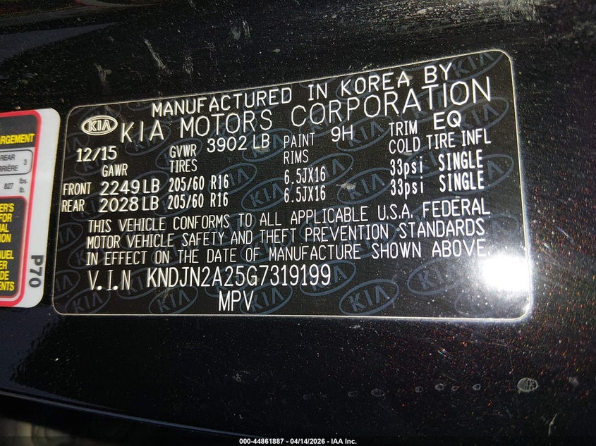 2016 Kia Soul VIN: KNDJN2A25G7319199 Lot: 44861887