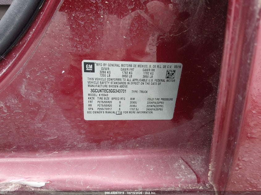 2016 Chevrolet Silverado 1500 High Country VIN: 3GCUKTEC3GG343701 Lot: 44861916