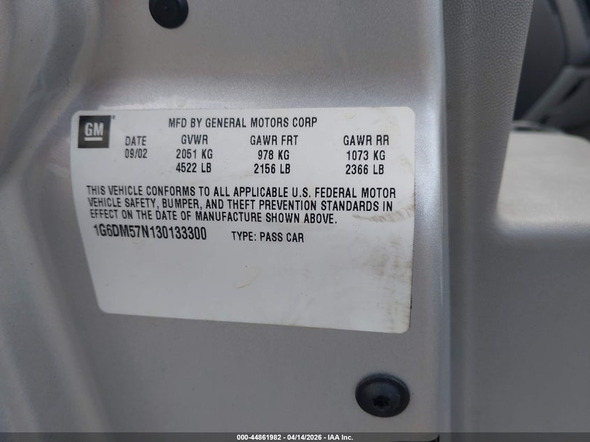 2003 Cadillac Cts Standard VIN: 1G6DM57N130133300 Lot: 44861982