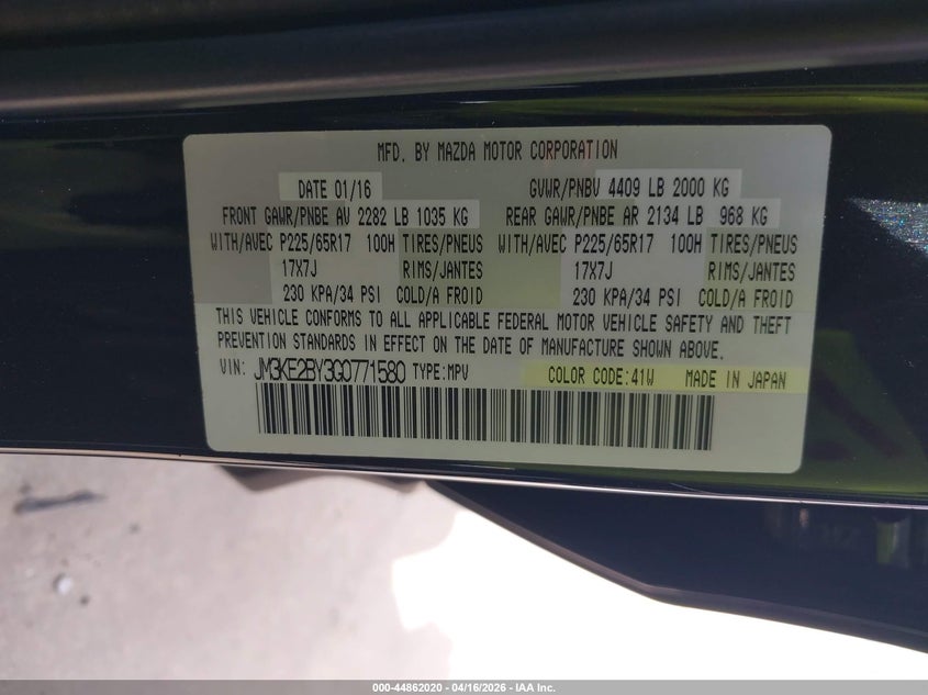 2016 Mazda Cx-5 2.5 Cx-5 Sport black Lot 111044862020 Vin JM3KE2BY3G0771580