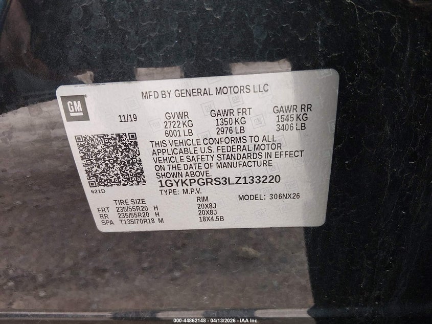 2020 Cadillac Xt6 Awd Sport VIN: 1GYKPGRS3LZ133220 Lot: 44862148