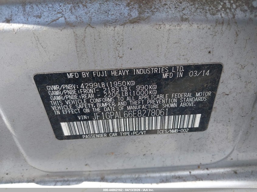 2014 Subaru Impreza 2.0I Sport Premium VIN: JF1GPAL66E8278061 Lot: 44862162