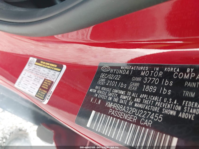 2023 Hyundai Venue Se VIN: KMHRB8A32PU227455 Lot: 44862189