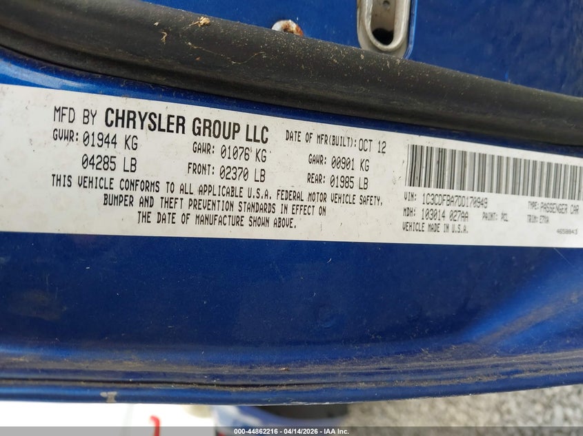1C3CDFBA7DD170949 2013 Dodge Dart 2.0 Sxt blue