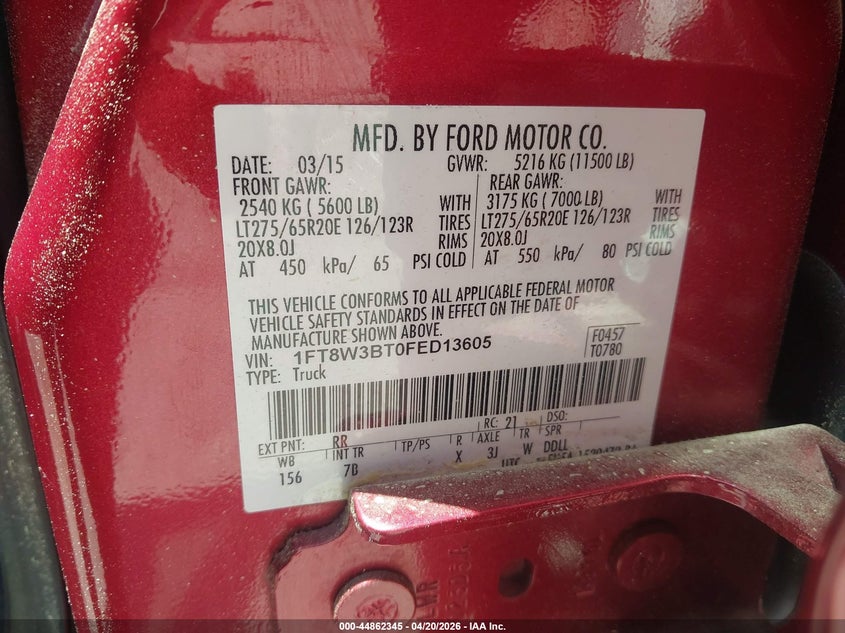 1FT8W3BT0FED13605 2015 Ford F350 F-350 red