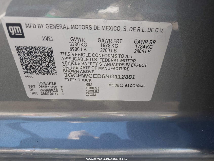 2022 Chevrolet Silverado 1500 Ltd 2Wd Short Bed Lt VIN: 3GCPWCED6NG112881 Lot: 44862365