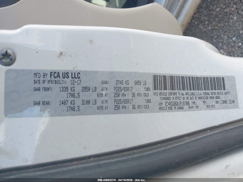 2018 Dodge Grand Caravan Se VIN: 2C4RDGBG0JR161986 Lot: 44862378