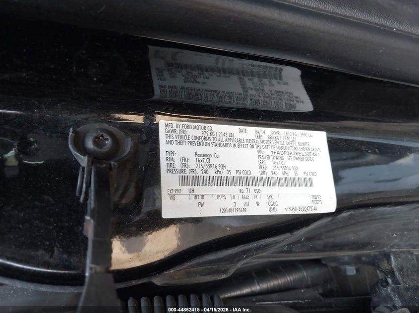 2014 Ford Focus Se VIN: 1FADP3K28ELS07487 Lot: 44862415