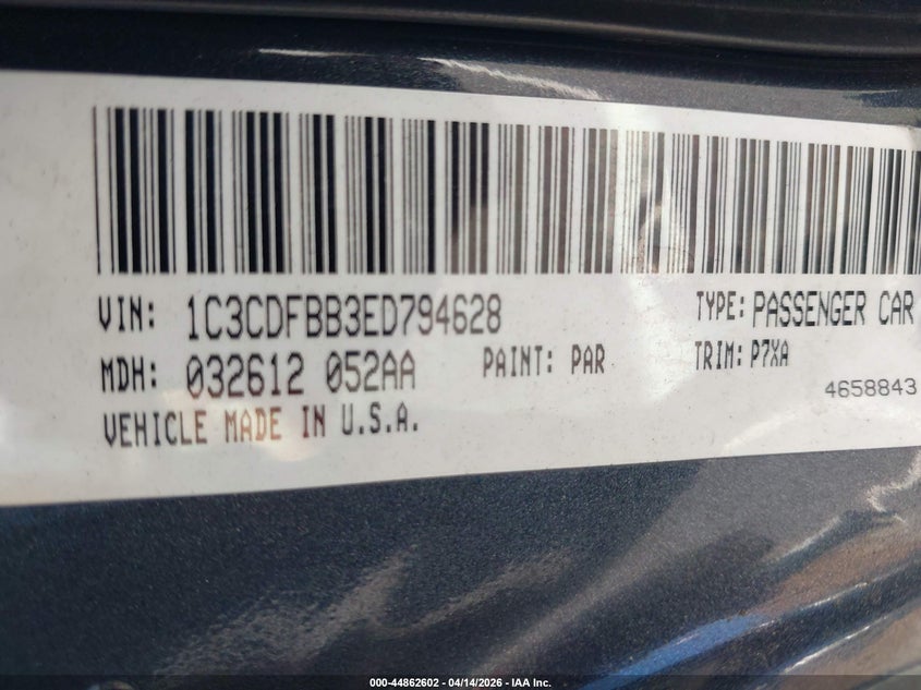 2014 Dodge Dart Sxt VIN: 1C3CDFBB3ED794628 Lot: 44862602