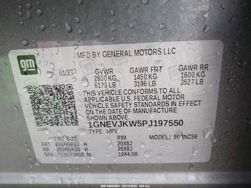 2023 Chevrolet Traverse Awd Rs VIN: 1GNEVJKW5PJ197550 Lot: 44862604